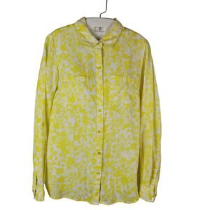 Charter Club Yellow Floral 100% Linen Button-Up - M